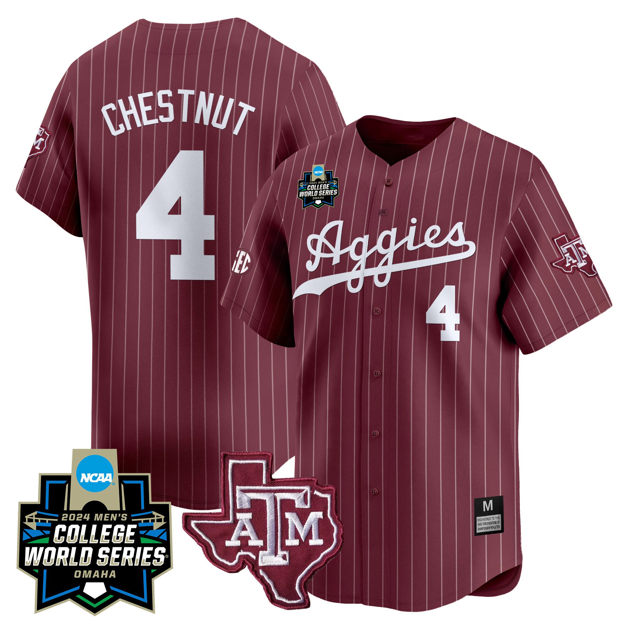 Men Texas A&M Aggies #4 Chestnut Red Stripe 2024 College World Series Vapor Premier Limited NCAA Jersey->indianapolis colts->NFL Jersey